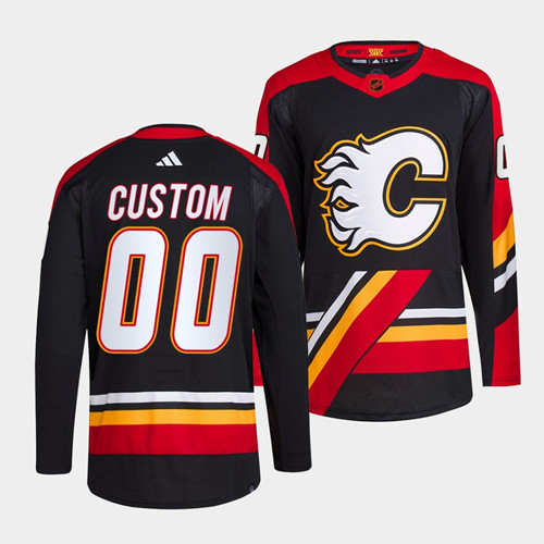 Men's Calgary Flames Custom Black 2022-23 Reverse Retro Stitched Jersey - Click Image to Close